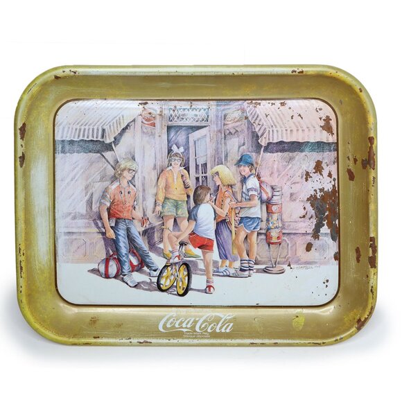 Vintage Coca-Cola Serving Trays Set of 2 Small Metal Coke Trays Retro 80s Promo - Picture 3 of 13